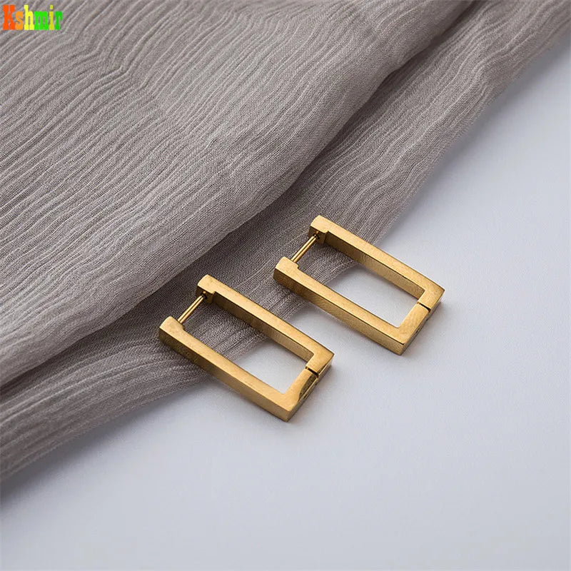 Geometric Stainless Steel Earrings - Modern Rectangular Hoops for Women