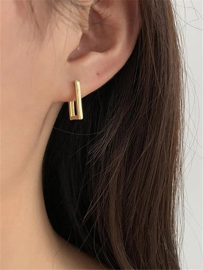 Geometric Stainless Steel Earrings - Modern Rectangular Hoops for Women