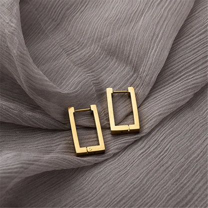 Geometric Stainless Steel Earrings - Modern Rectangular Hoops for Women