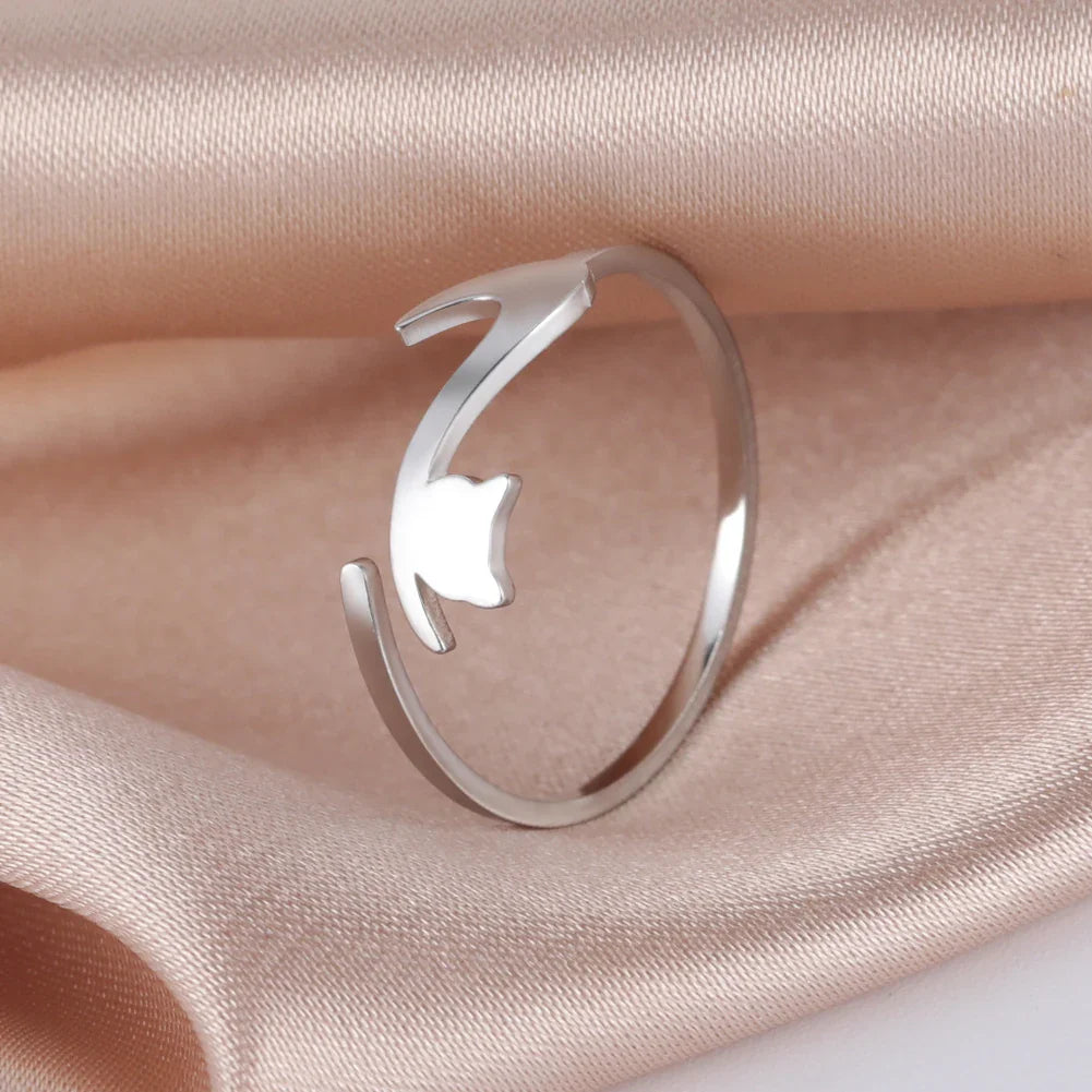 Adjustable Cat Ring in Stainless Steel - Minimalist, Delicate, and Fun