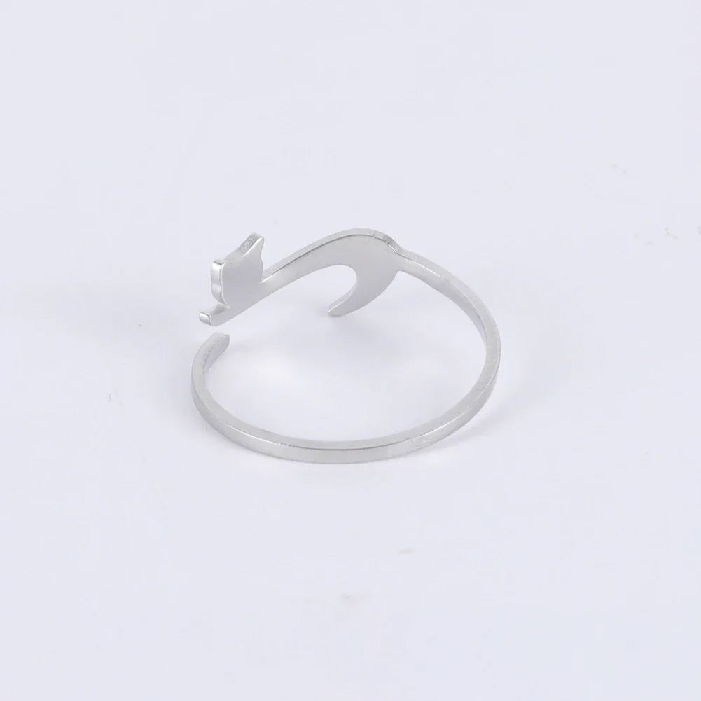 Adjustable Cat Ring in Stainless Steel - Minimalist, Delicate, and Fun