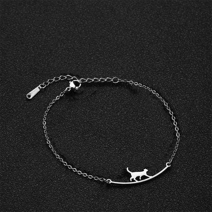 Walking Kittens Ankle Bracelet in Stainless Steel