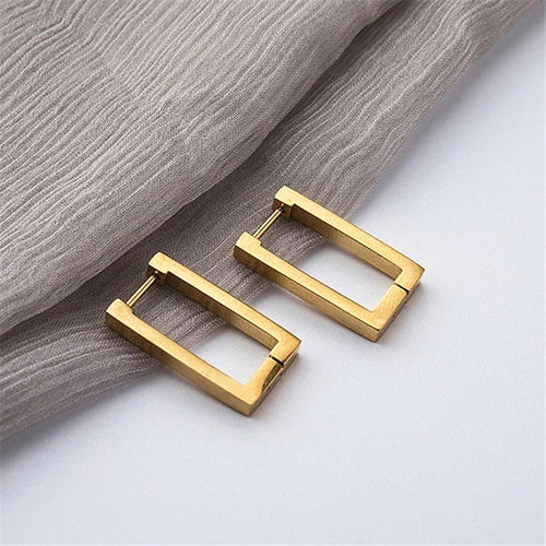 Geometric Stainless Steel Earrings - Modern Rectangular Hoops for Women