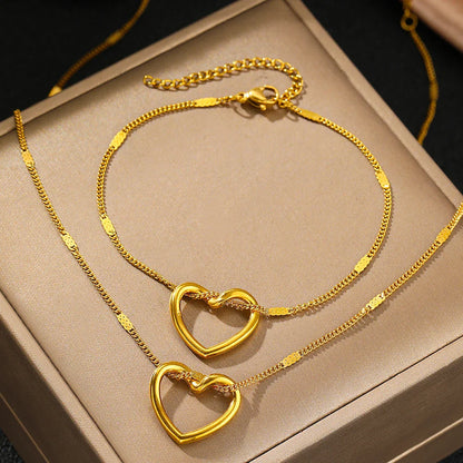 Jewelry Set (Necklace + Bracelet) Twisted Heart in Stainless Steel - Luxury and Sophistication for Special Moments