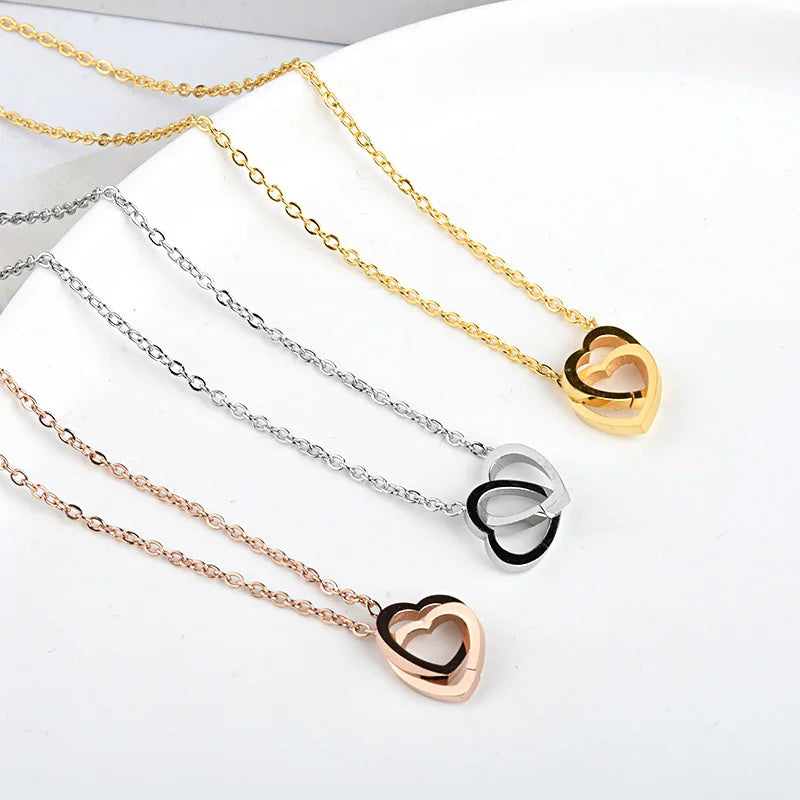 Double Minimalist Heart Necklace - For Moments that Touch the Heart