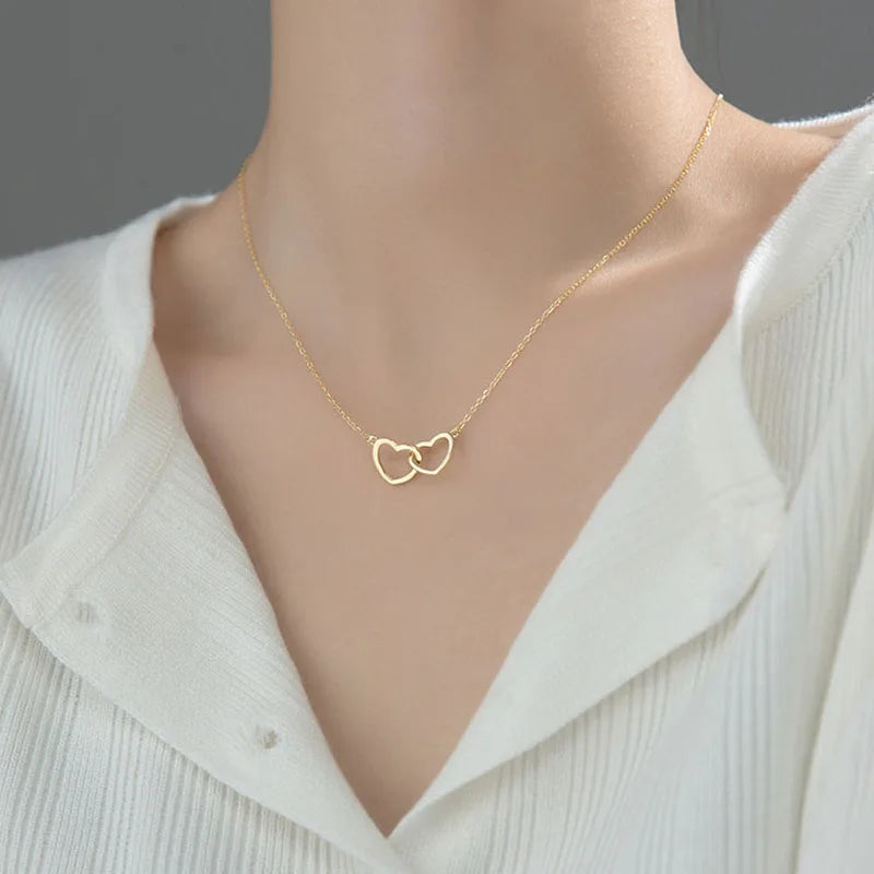 Double Minimalist Heart Necklace - For Moments that Touch the Heart