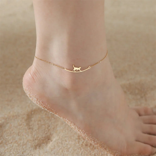 Walking Kittens Ankle Bracelet in Stainless Steel