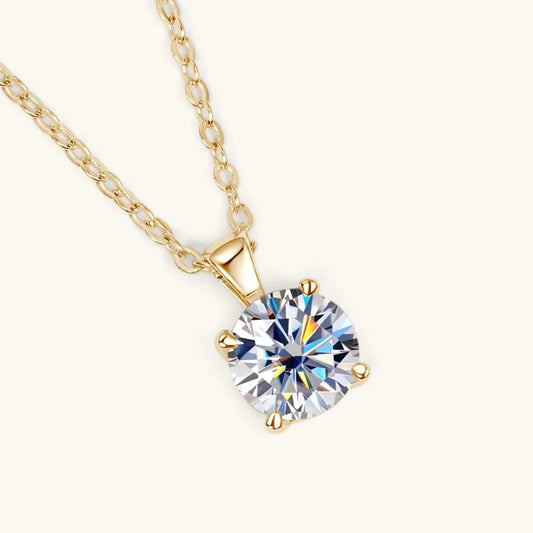 Classic 1ct Moissanite Necklace with 18k Gold Plating - Luxury and Elegance in 925 Silver