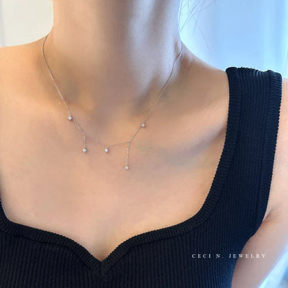 Star Choker Necklace with Zirconia in 925 Sterling Silver, 18k Gold Plated