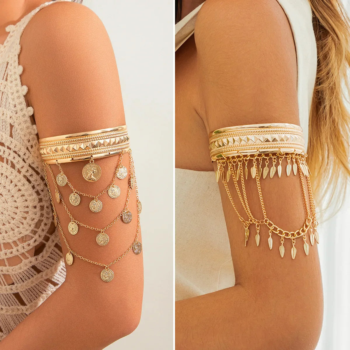 Gold Coin Leaf Arm Bracelet