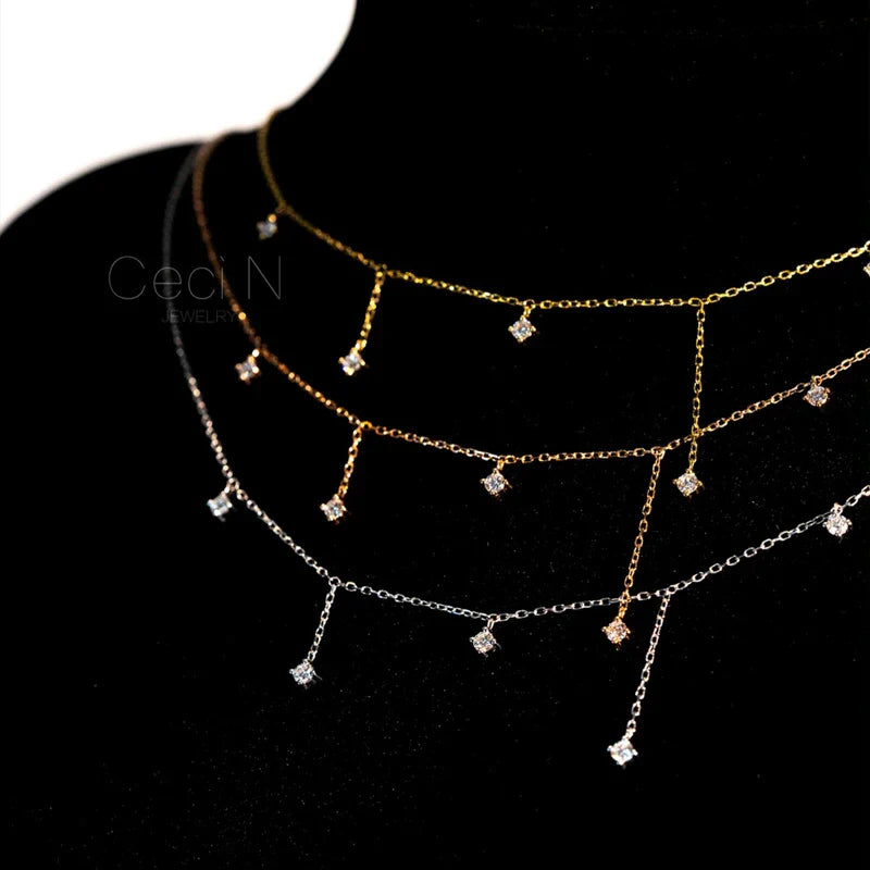 Star Choker Necklace with Zirconia in 925 Sterling Silver, 18k Gold Plated