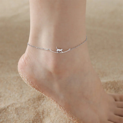 Walking Kittens Ankle Bracelet in Stainless Steel