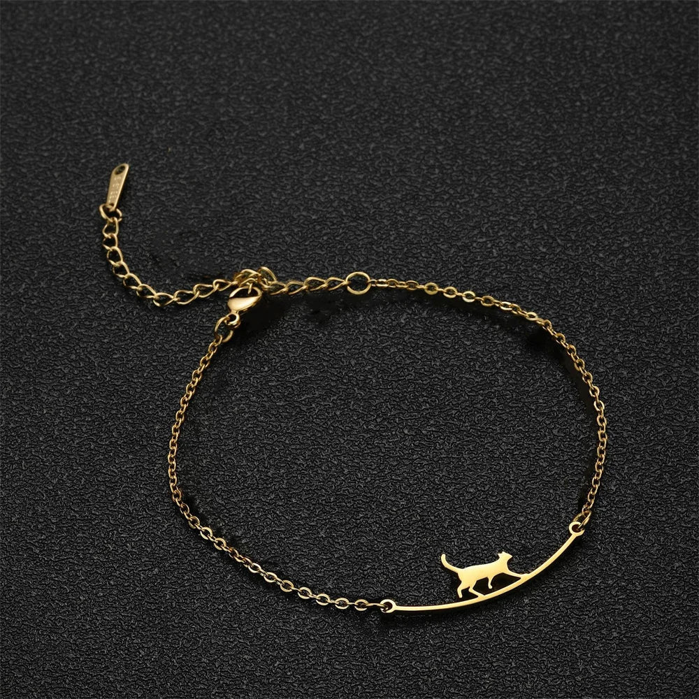 Walking Kittens Ankle Bracelet in Stainless Steel