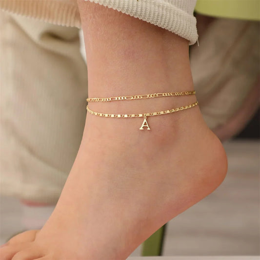 Stainless Steel Ankle Bracelet with A-Z Letters – Vintage Elegance and Style for Summer