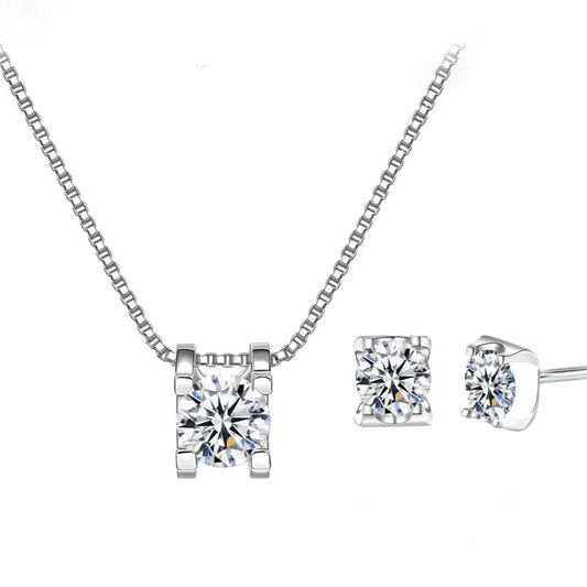 Radiant Elegance Set: Drop of Light Necklace + Diamond Earrings in 925 Silver